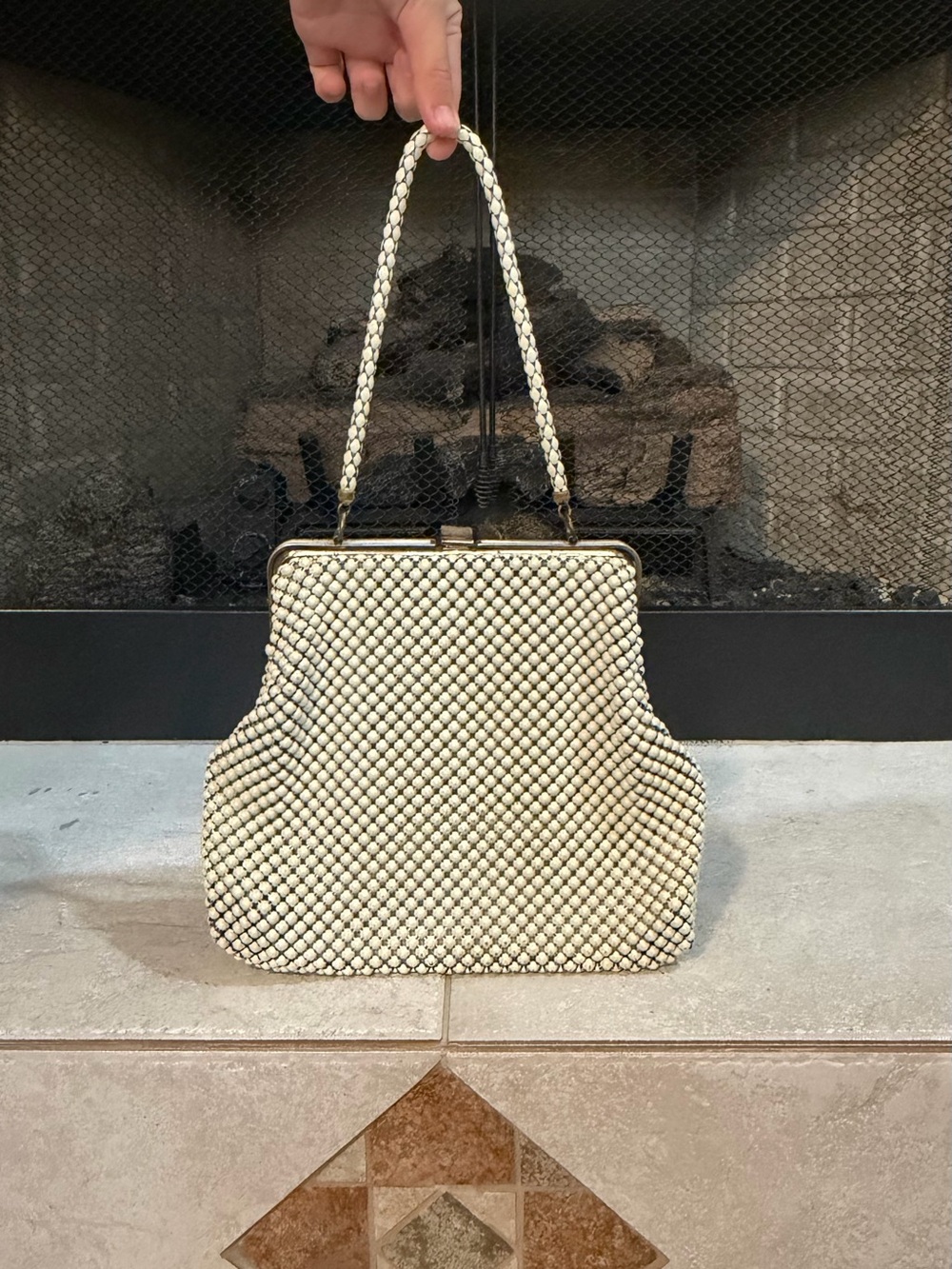 White Beaded Shoulder Bag - Classic Evening Handbag